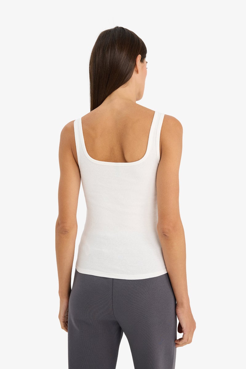 DeFacto White Woman Slim Fit Basic Camisole Round Collar Tank Top Casual - Image 5